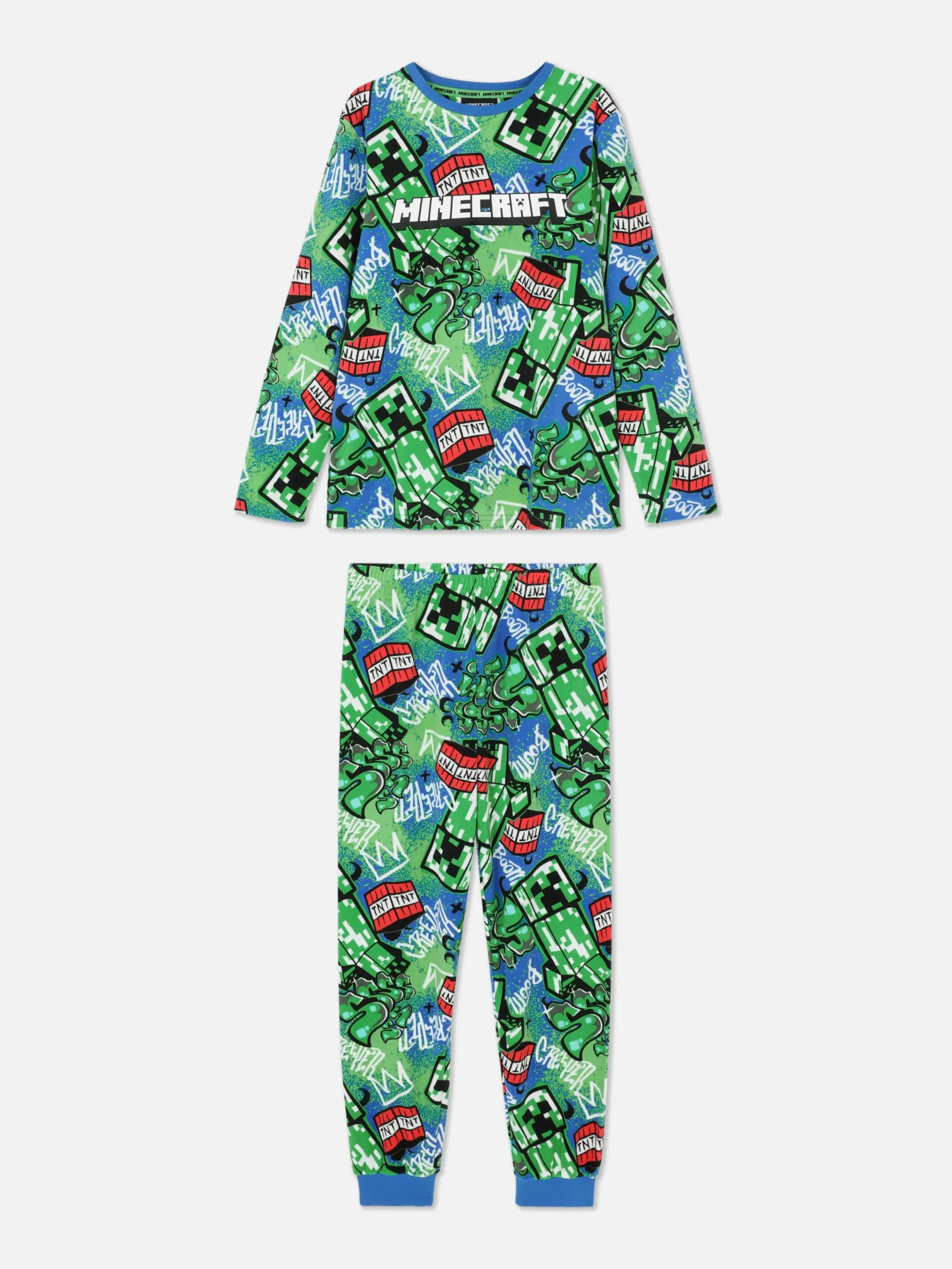 Schlafanzüge Und Nachtwäsche|Primark „Minecraft“ Schlafanzug Aus T-Shirt Und Hose Mit Graffiti-Print Blau