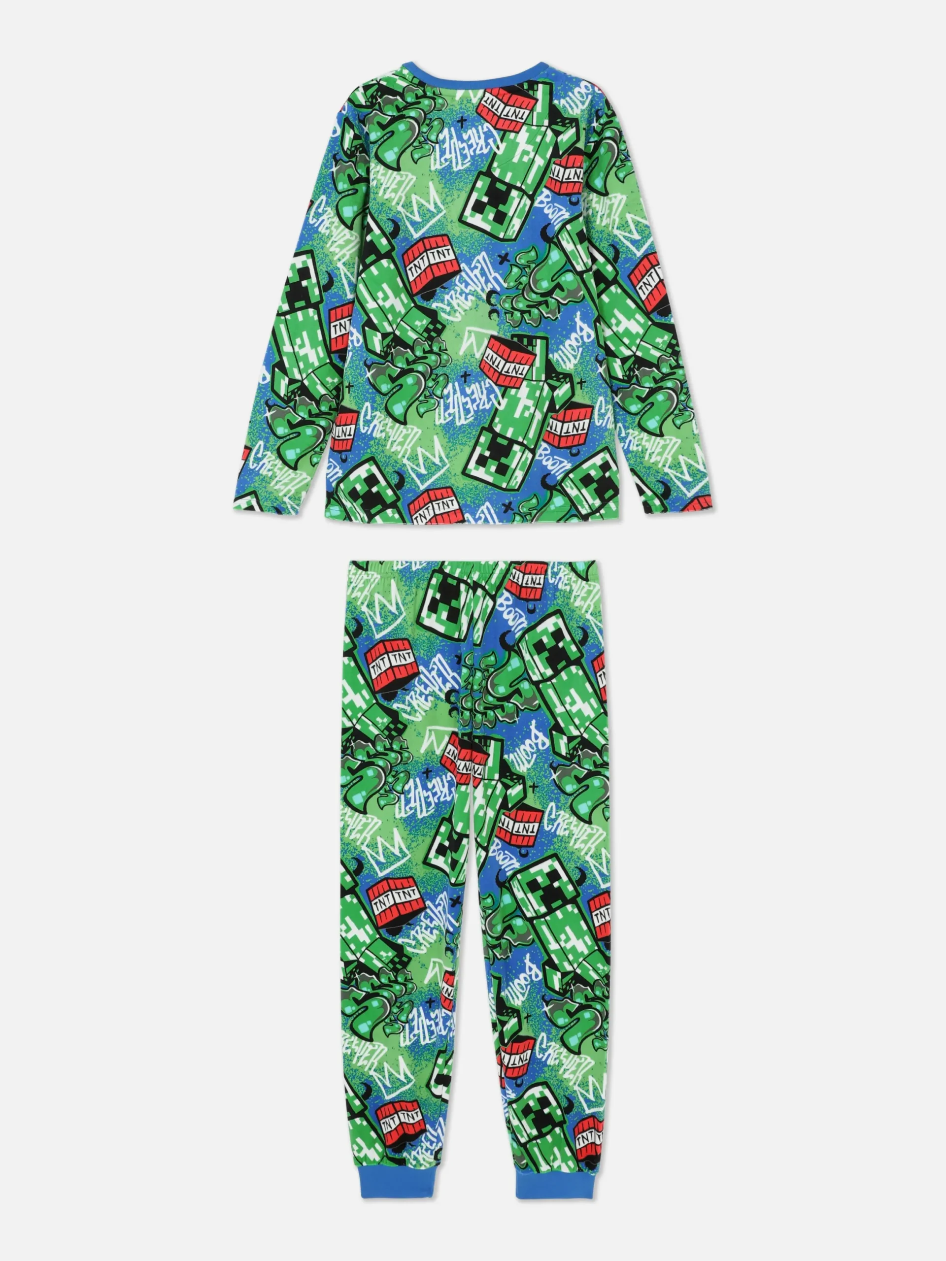 Schlafanzüge Und Nachtwäsche|Primark „Minecraft“ Schlafanzug Aus T-Shirt Und Hose Mit Graffiti-Print Blau