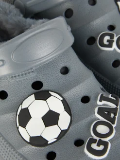 Hausschuhe|Primark Mit Kunstfell Gefütterte Clogs Mit Fußball-Motiven Multi