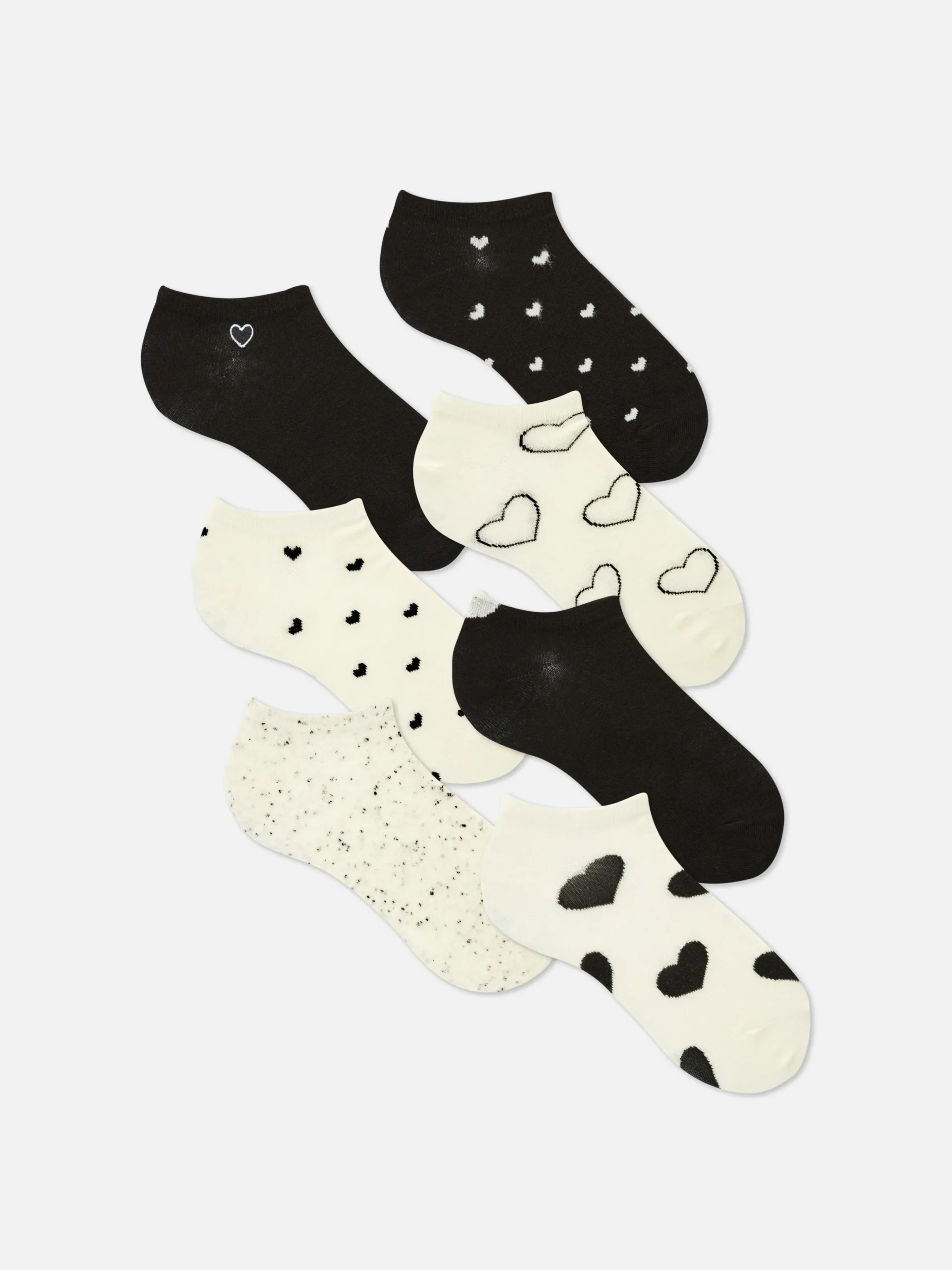 Socken|Primark Monochrome Sneakersocken Mit Herzmotiv, 7er-Pack Schwarz/Weiß