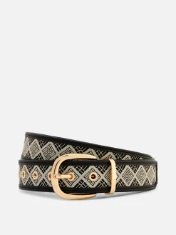 Gürtel|Primark Monogramm-Gürtel Mit Runder Schnalle Schwarz/Weiß