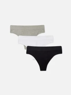 Slips|Primark Nahtlose, Gerippte Tangas, 3er-Pack Schwarz/Weiß