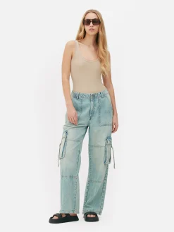 Tops Und T-Shirts|Primark Nahtloser, Gerippter Bodysuit Mit U-Ausschnitt Steinfarben
