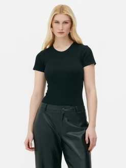 Tops Und T-Shirts|Primark Nahtloser, Gerippter T-Shirt-Body Schwarz
