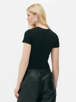 Tops Und T-Shirts|Primark Nahtloser, Gerippter T-Shirt-Body Schwarz