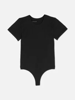 Tops Und T-Shirts|Primark Nahtloser, Gerippter T-Shirt-Body Schwarz