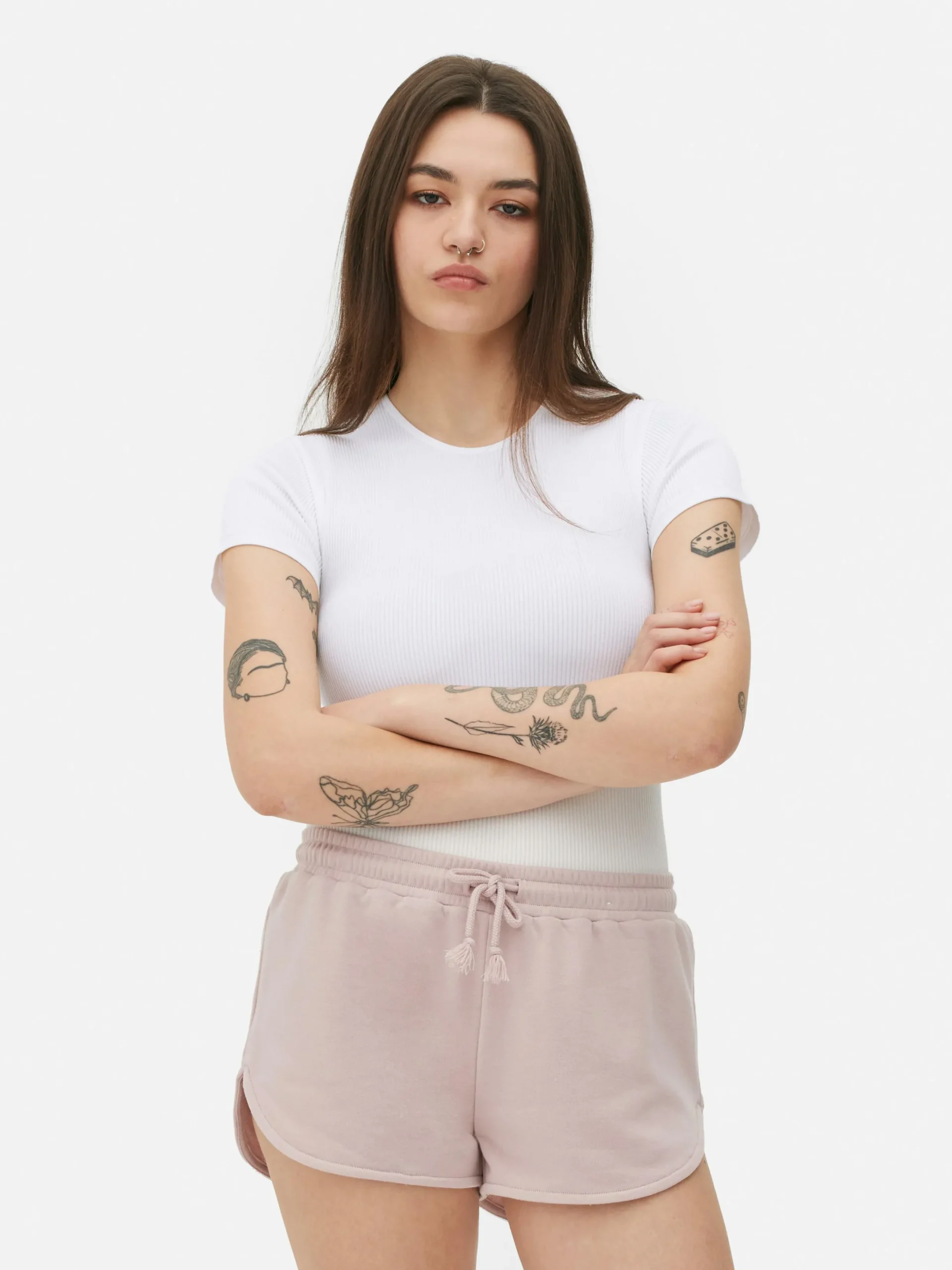 Tops Und T-Shirts|Primark Nahtloser, Gerippter T-Shirt-Body Weiß