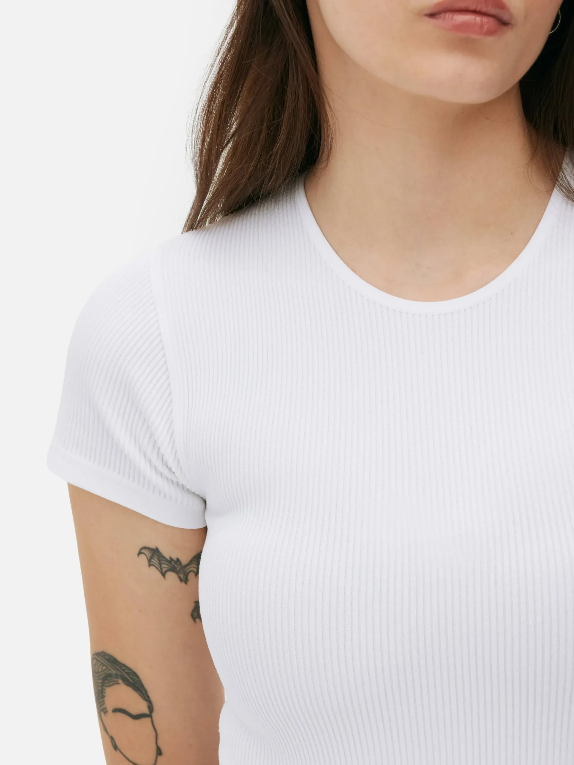 Tops Und T-Shirts|Primark Nahtloser, Gerippter T-Shirt-Body Weiß