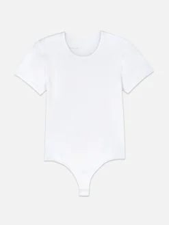 Tops Und T-Shirts|Primark Nahtloser, Gerippter T-Shirt-Body Weiß