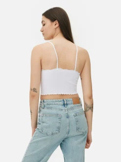 Tops Und T-Shirts|Primark Nahtloses, Kurzes Trägertop Mit Spitzenbesatz Weiß