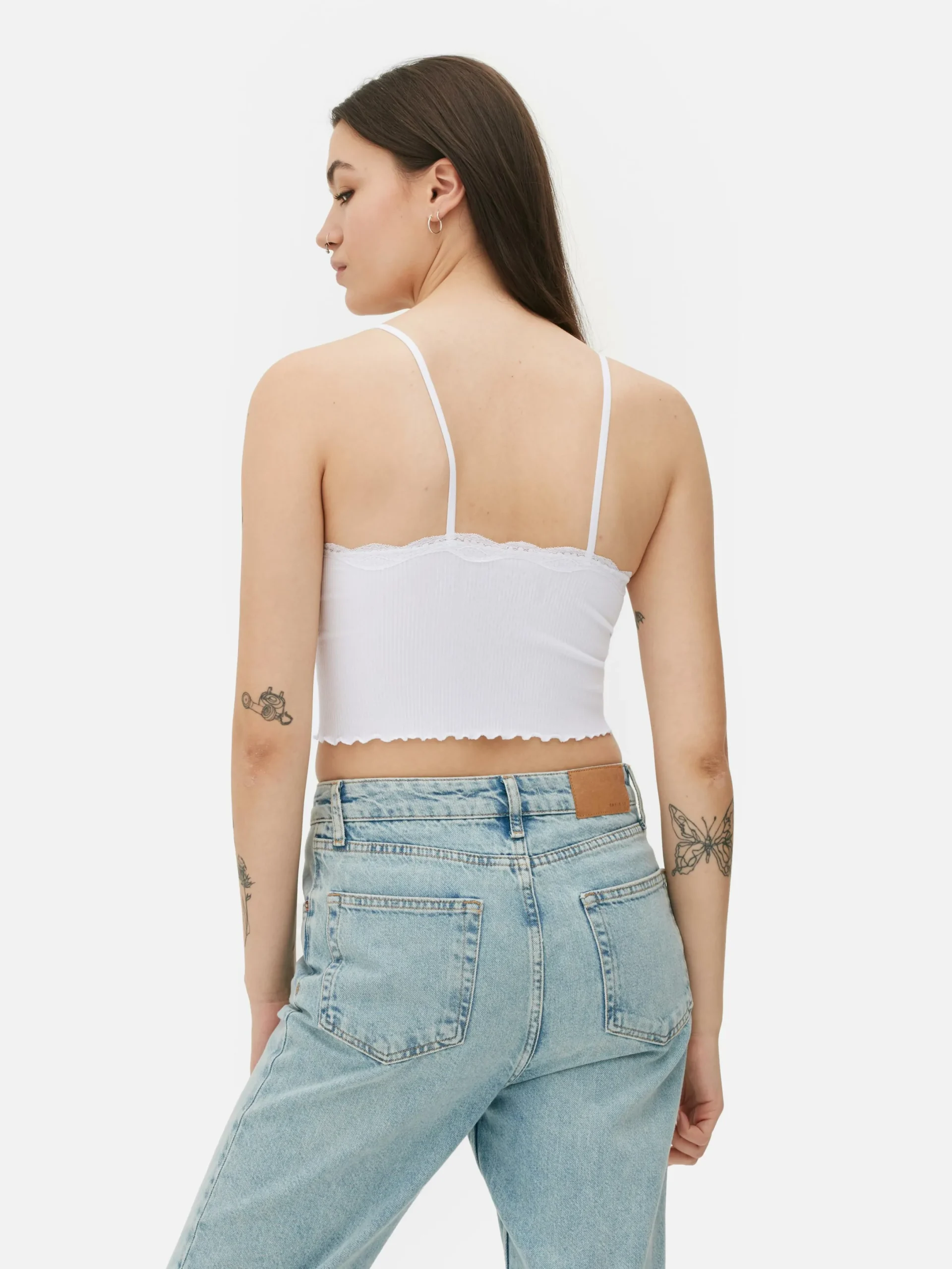 Tops Und T-Shirts|Primark Nahtloses, Kurzes Trägertop Mit Spitzenbesatz Weiß