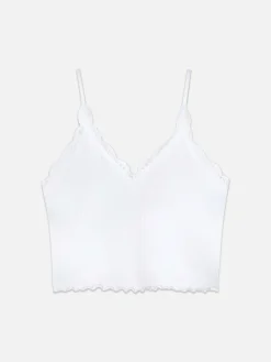 Tops Und T-Shirts|Primark Nahtloses, Kurzes Trägertop Mit Spitzenbesatz Weiß