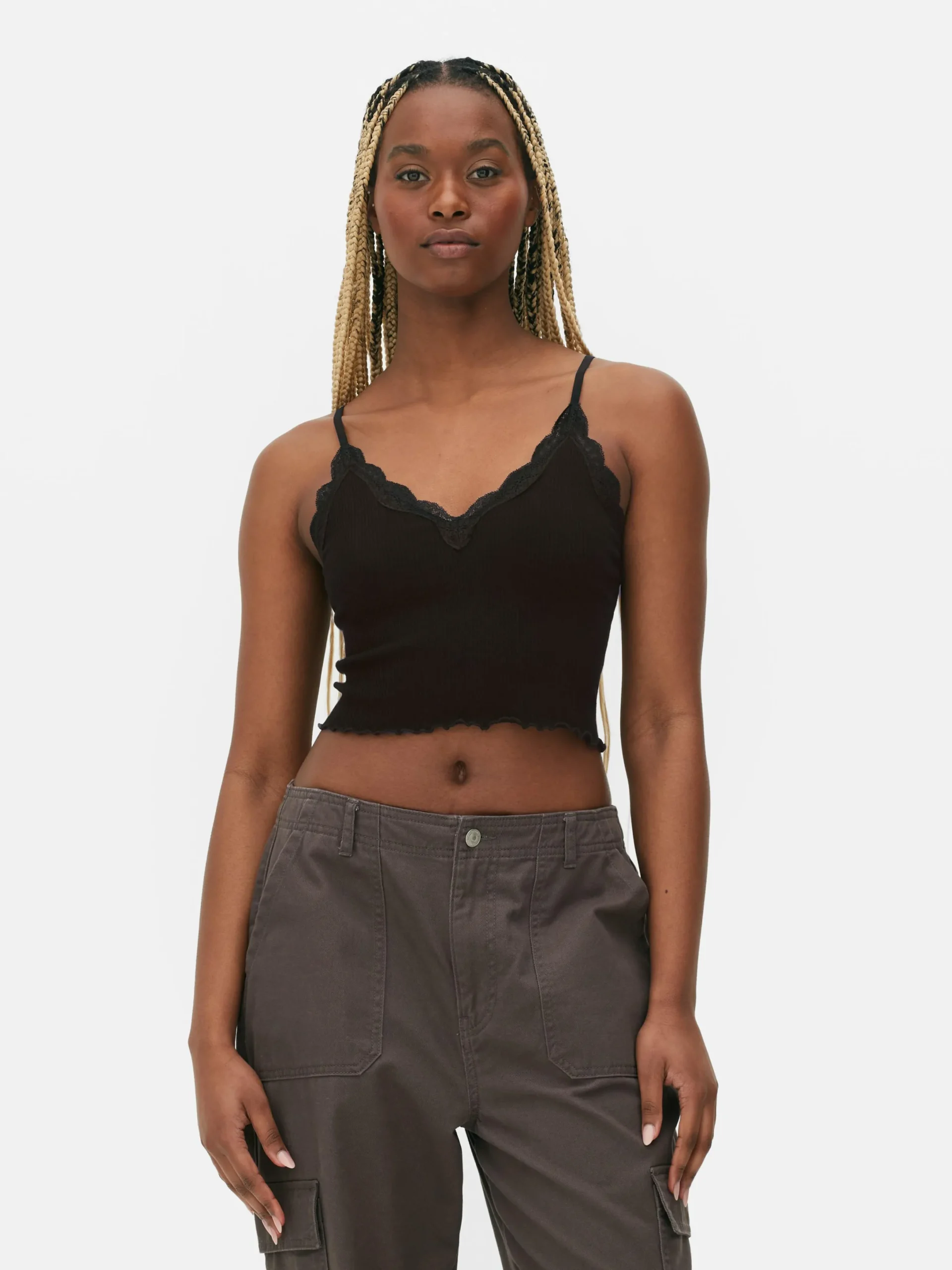 Tops Und T-Shirts|Primark Nahtloses, Kurzes Trägertop Mit Spitzenbesatz Schwarz