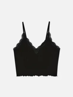Tops Und T-Shirts|Primark Nahtloses, Kurzes Trägertop Mit Spitzenbesatz Schwarz