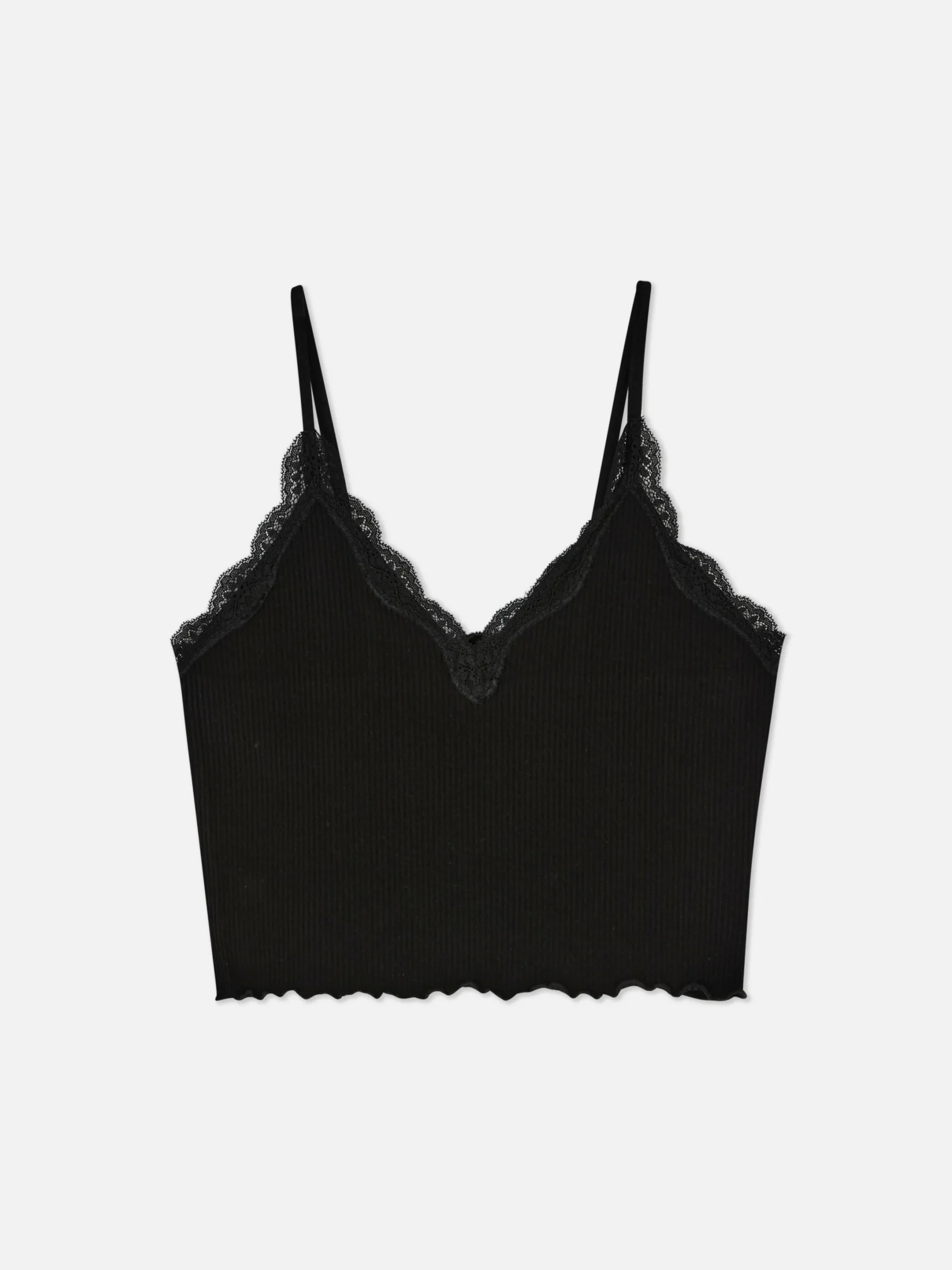Tops Und T-Shirts|Primark Nahtloses, Kurzes Trägertop Mit Spitzenbesatz Schwarz
