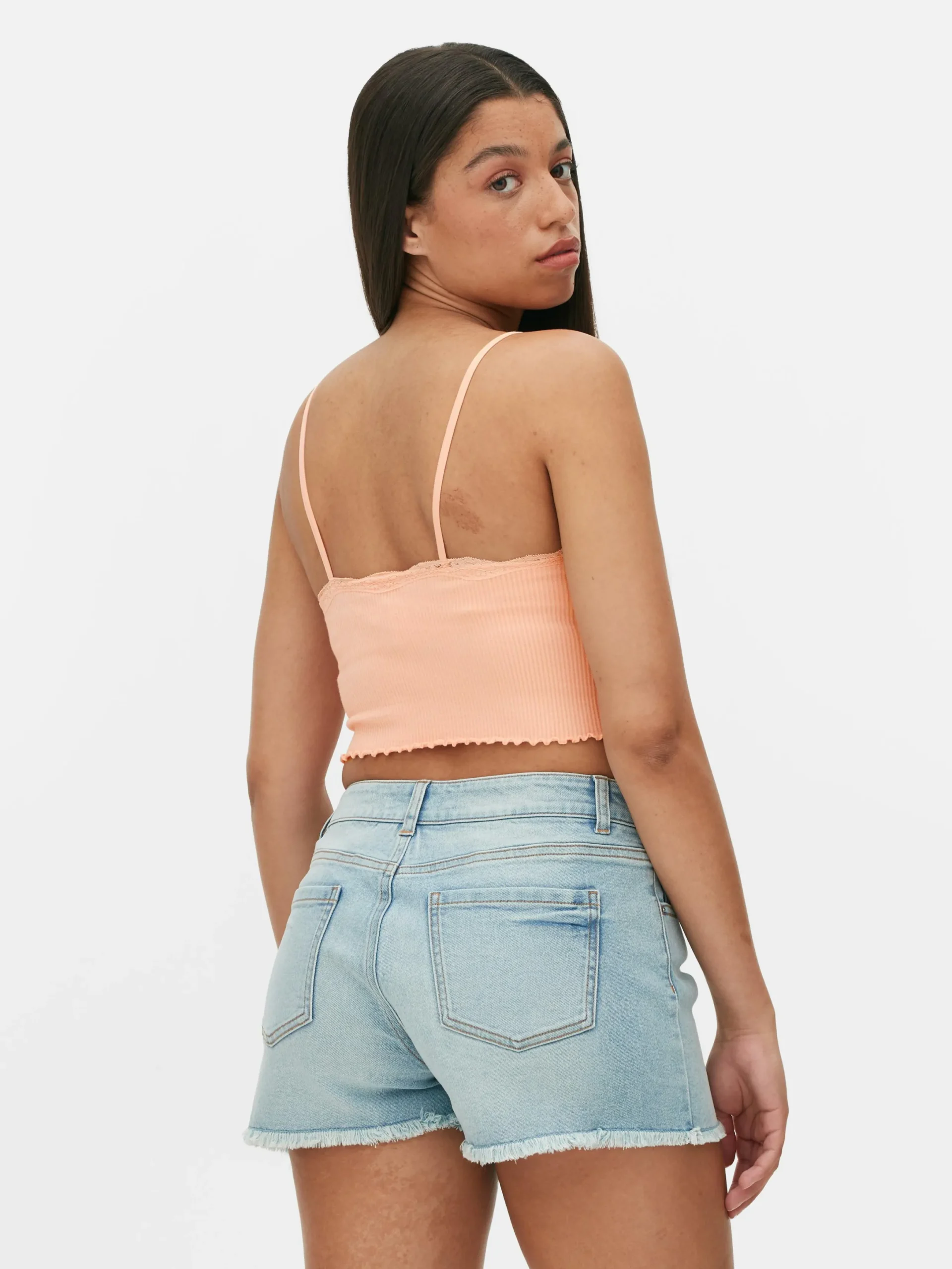 Tops Und T-Shirts|Primark Nahtloses, Kurzes Trägertop Mit Spitzenbesatz Pfirsichfarben
