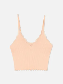 Tops Und T-Shirts|Primark Nahtloses, Kurzes Trägertop Mit Spitzenbesatz Pfirsichfarben