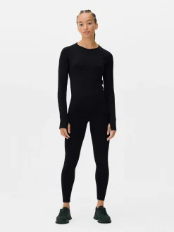 Fitnesskleidung Und Activewear|Primark Nahtloses Performance-Langarmshirt Schwarz