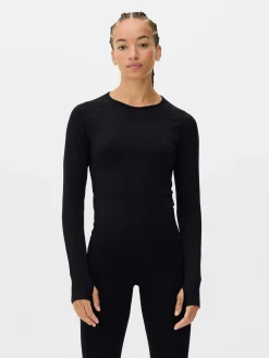 Fitnesskleidung Und Activewear|Primark Nahtloses Performance-Langarmshirt Schwarz