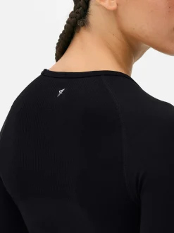 Fitnesskleidung Und Activewear|Primark Nahtloses Performance-Langarmshirt Schwarz
