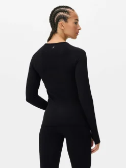 Fitnesskleidung Und Activewear|Primark Nahtloses Performance-Langarmshirt Schwarz