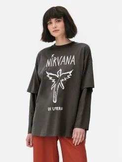 Tops Und T-Shirts|Primark „Nirvana“ Doppellagiges T-Shirt Anthrazitfarben