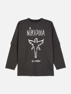 Tops Und T-Shirts|Primark „Nirvana“ Doppellagiges T-Shirt Anthrazitfarben