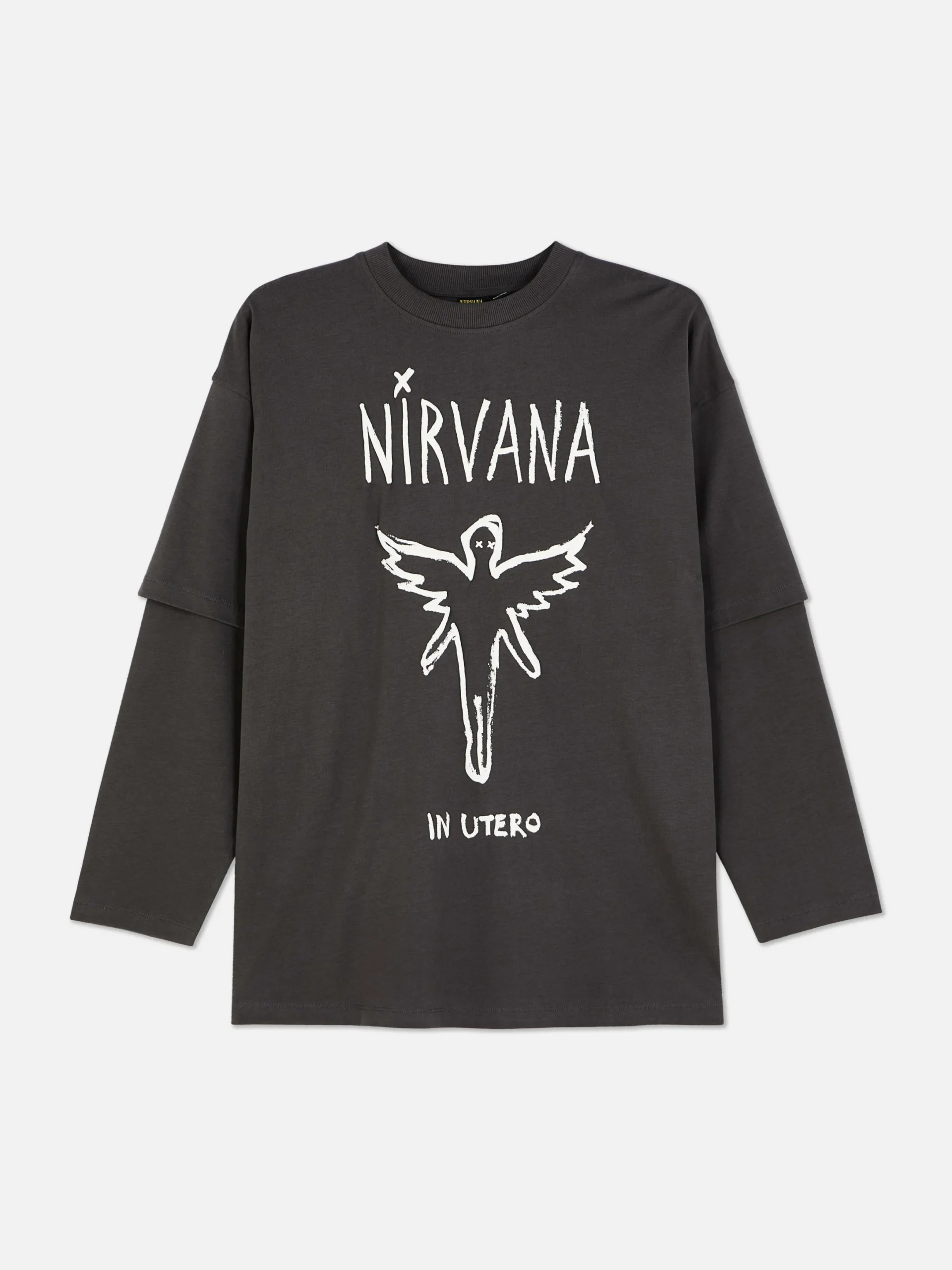 Tops Und T-Shirts|Primark „Nirvana“ Doppellagiges T-Shirt Anthrazitfarben