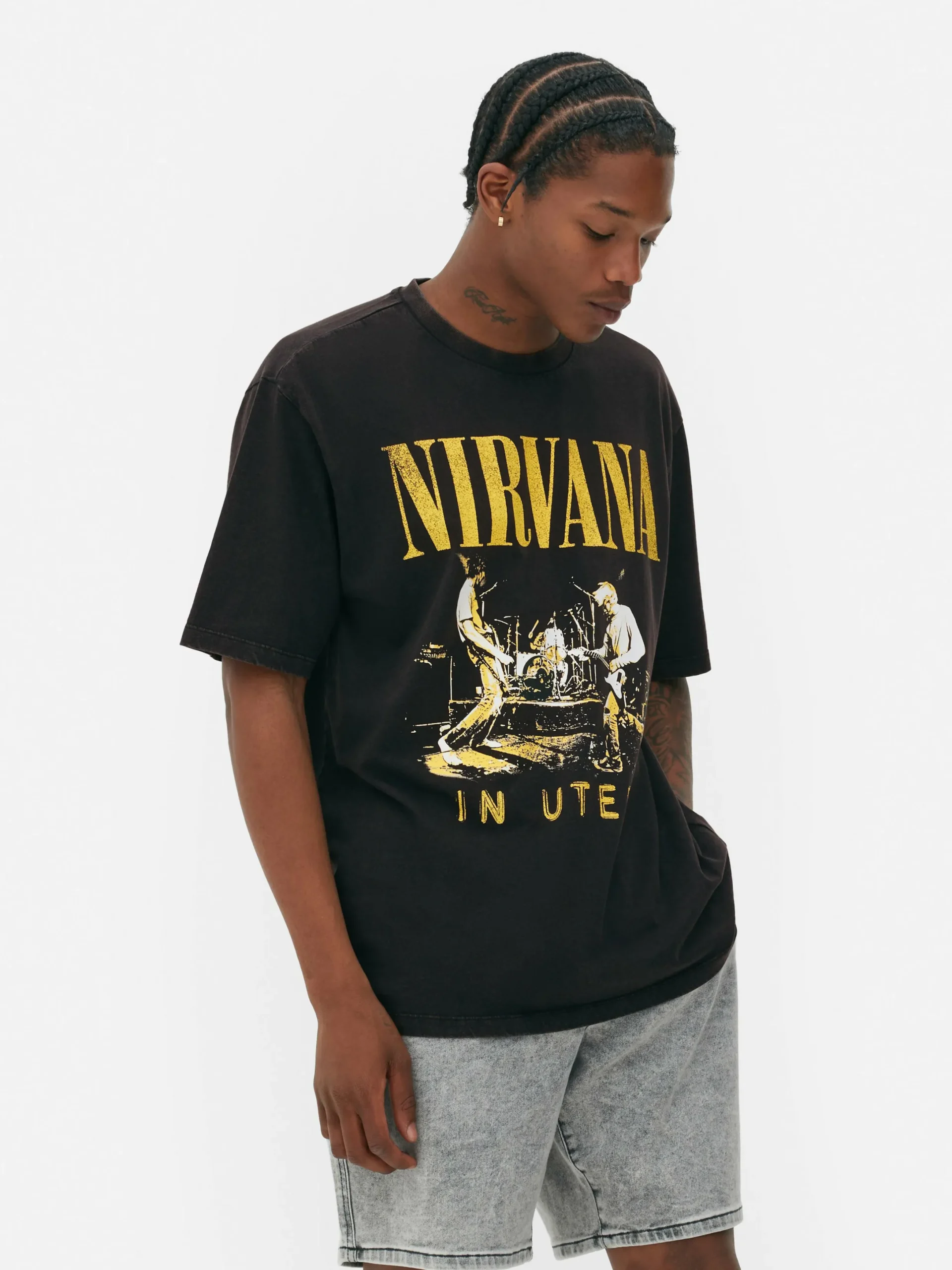 Tops Und T-Shirts|Grafik-T-Shirts Und -Sweatshirts|Primark „Nirvana“ T-Shirt In Verwaschener Optik Schwarz
