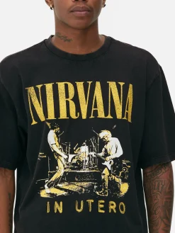 Tops Und T-Shirts|Grafik-T-Shirts Und -Sweatshirts|Primark „Nirvana“ T-Shirt In Verwaschener Optik Schwarz
