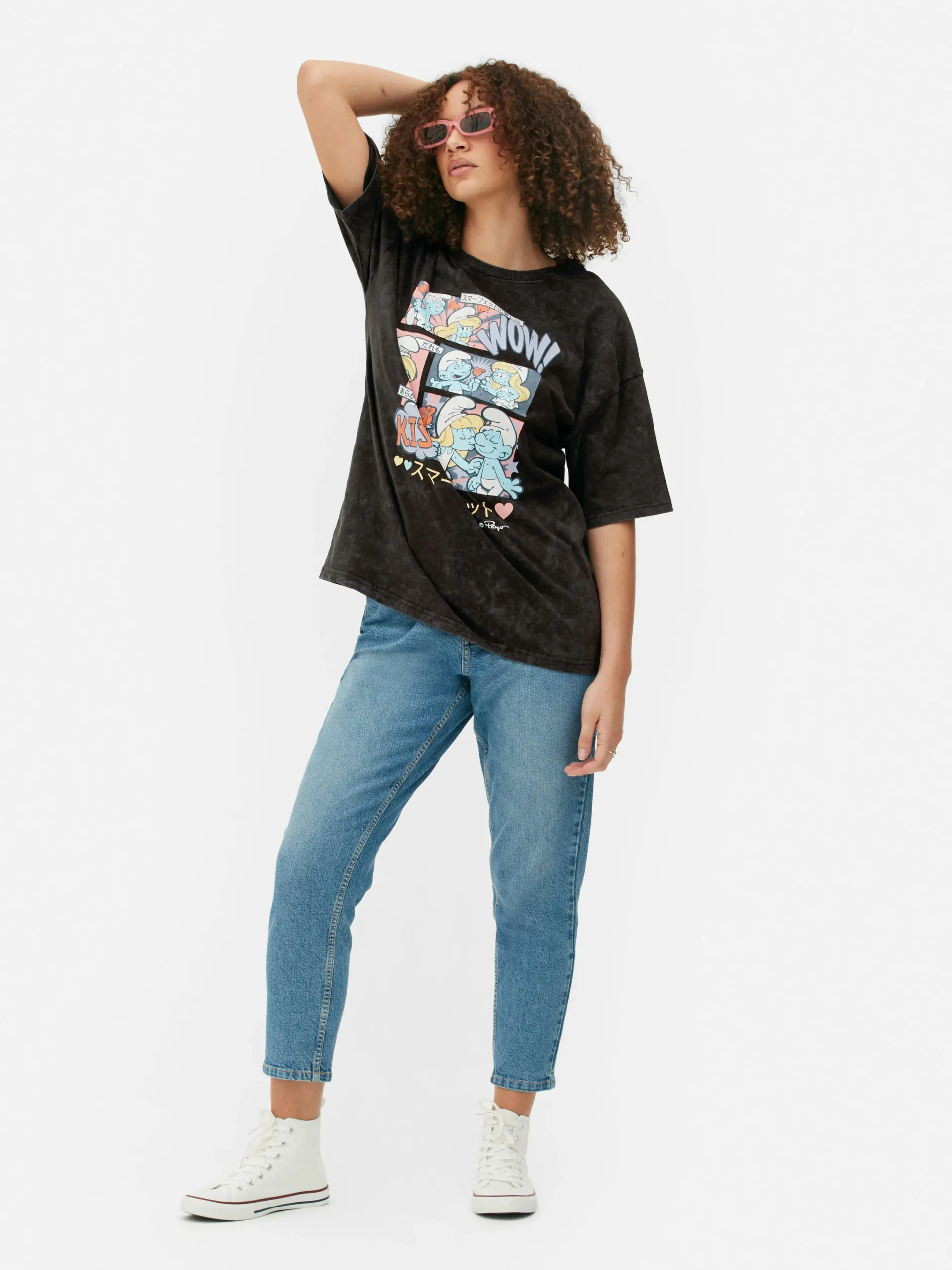 Tops Und T-Shirts|Primark Oversized-T-Shirt Mit „Die Schlümpfe“ Comic-Print Anthrazitfarben