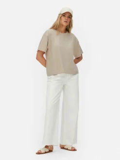 Tops Und T-Shirts|Primark Oversized-T-Shirt Mit Geradem Schnitt Steinfarben