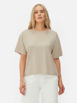 Tops Und T-Shirts|Primark Oversized-T-Shirt Mit Geradem Schnitt Steinfarben