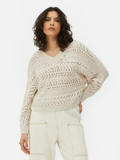 Pullover Und Cardigans|Primark Pointelle-Strickpullover Mit V-Ausschnitt Beige
