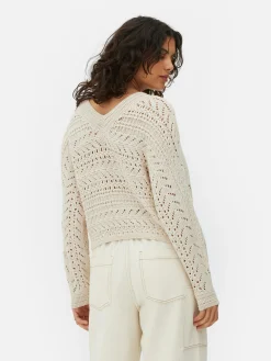 Pullover Und Cardigans|Primark Pointelle-Strickpullover Mit V-Ausschnitt Beige