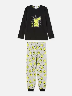 Schlafanzüge Und Nachtwäsche|Primark „Pokémon Pikachu“ Schlafanzug Mit T-Shirt Und Hose Schwarz