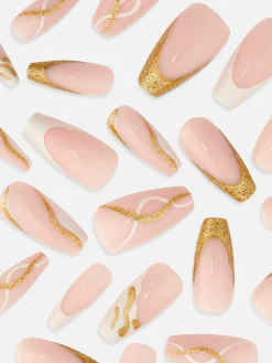 Kunstnägel|Primark PS… Glänzende Stiletto-Kunstnägel Mit Wirbelmuster Gold