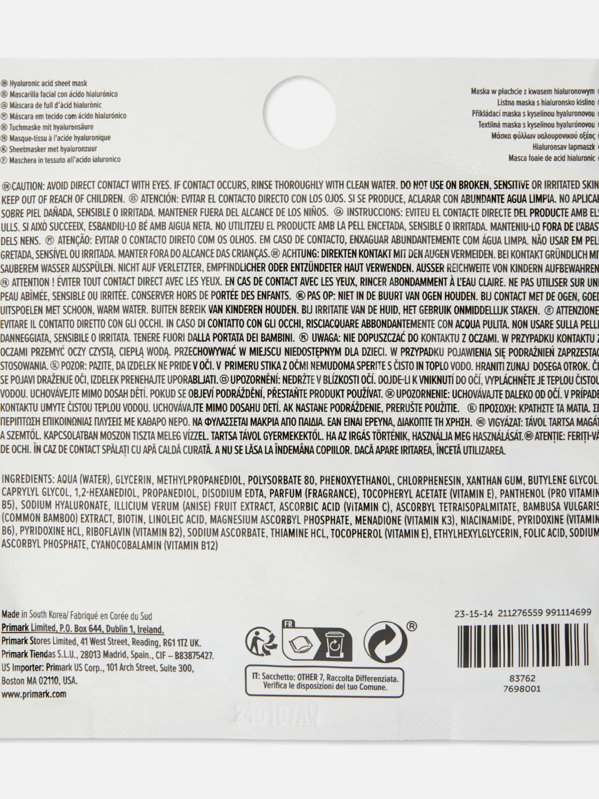 Gesichtsmasken|Primark PS… Tuchmaske Mit Hyaluronsäure Grün