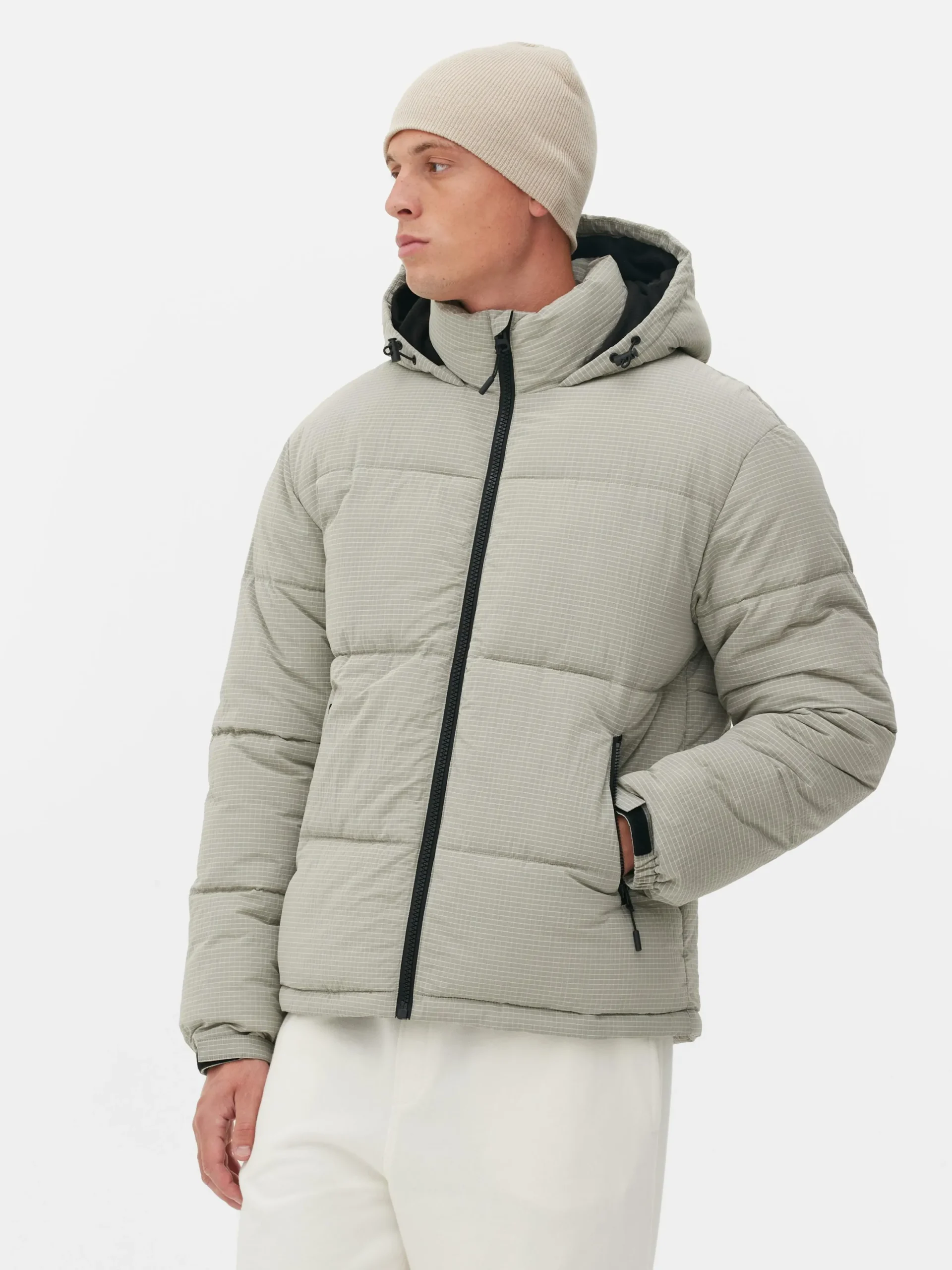 Jacken Und Mäntel|Primark Pufferjacke Mit Karomuster Hellgrau