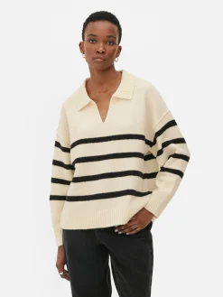 Pullover Und Cardigans|Primark Pullover Mit Polokragen Und Streifen Elfenbeinfarben