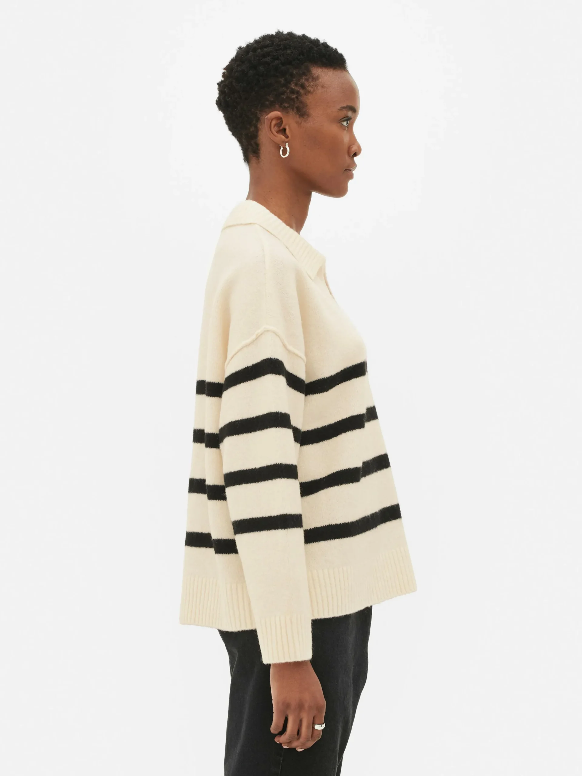 Pullover Und Cardigans|Primark Pullover Mit Polokragen Und Streifen Elfenbeinfarben