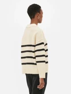 Pullover Und Cardigans|Primark Pullover Mit Polokragen Und Streifen Elfenbeinfarben