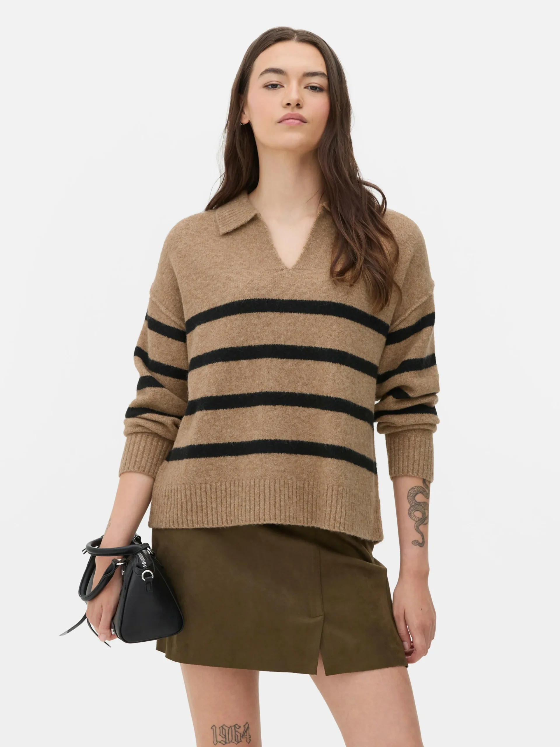 Pullover Und Cardigans|Primark Pullover Mit Polokragen Und Streifen Kamelbraun