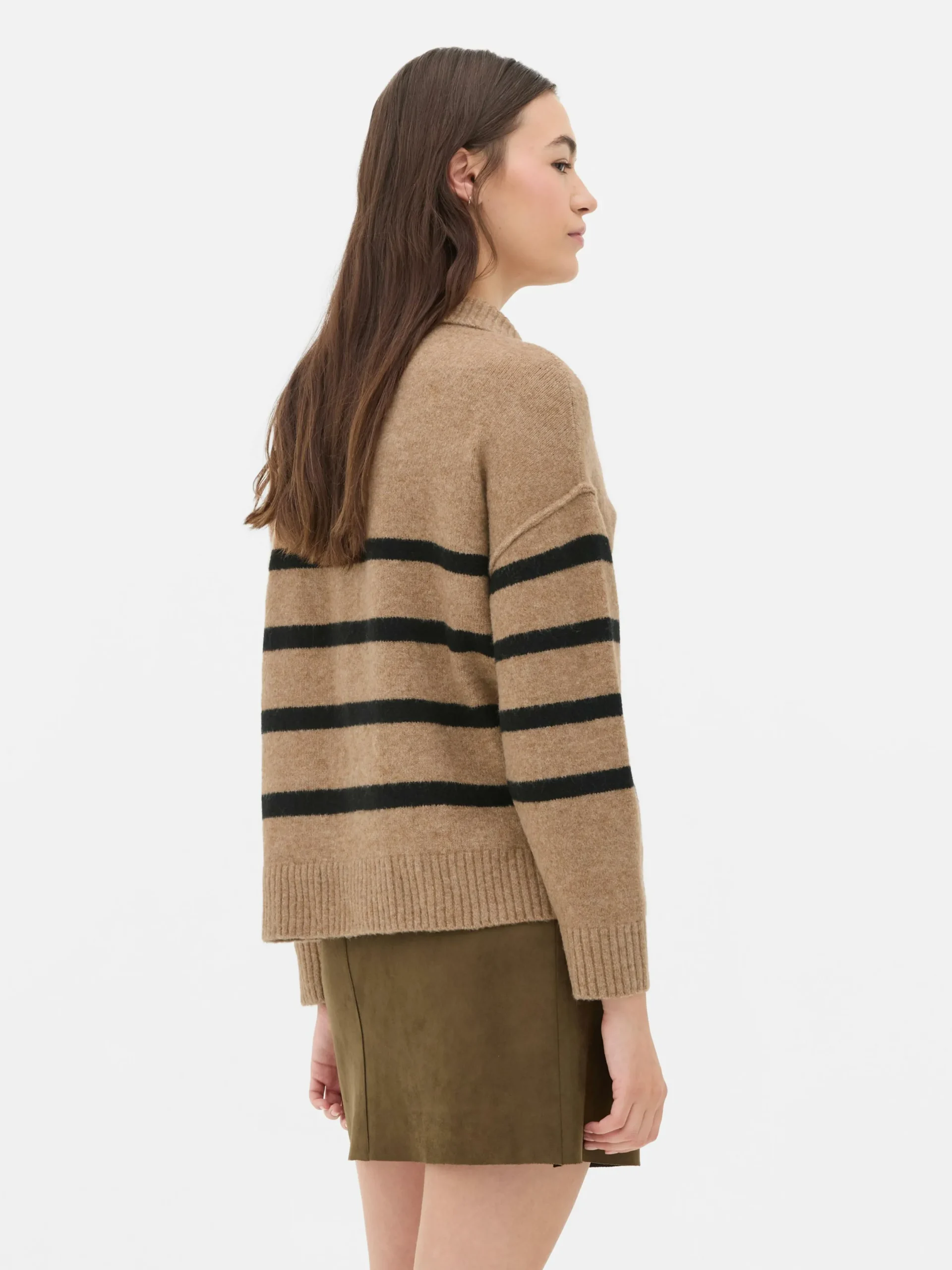 Pullover Und Cardigans|Primark Pullover Mit Polokragen Und Streifen Kamelbraun