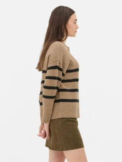 Pullover Und Cardigans|Primark Pullover Mit Polokragen Und Streifen Kamelbraun