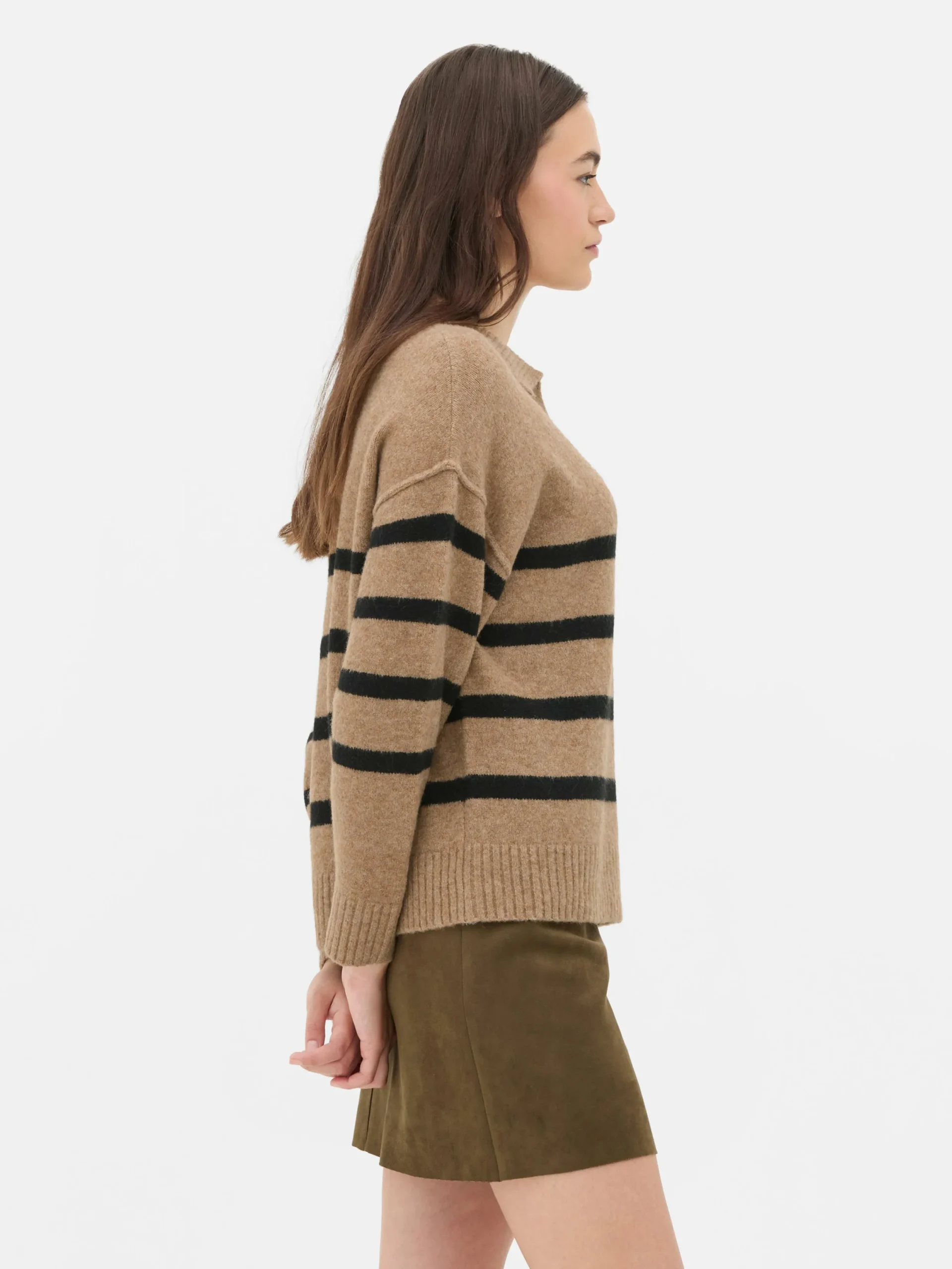 Pullover Und Cardigans|Primark Pullover Mit Polokragen Und Streifen Kamelbraun