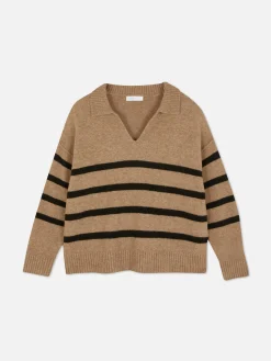 Pullover Und Cardigans|Primark Pullover Mit Polokragen Und Streifen Kamelbraun