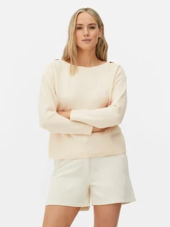 Pullover Und Cardigans|Primark Pullover Mit Schulterknöpfen Und U-Boot-Ausschnitt Elfenbeinfarben