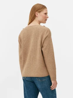 Pullover Und Cardigans|Primark Pullover Mit Schulterknöpfen Und U-Boot-Ausschnitt Taupefarben