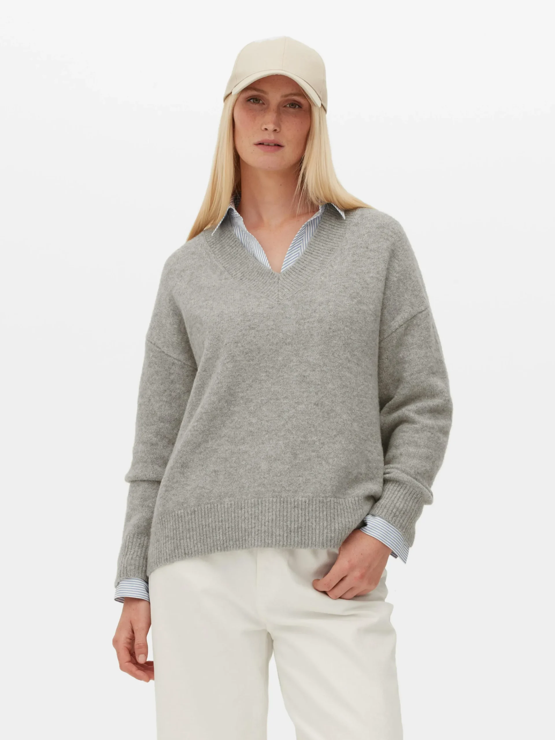 Pullover Und Cardigans|Primark Pullover Mit V-Ausschnitt Grau